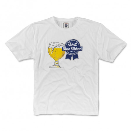Pabst Blue Ribbon Beer Men's Glass White T-Shirt